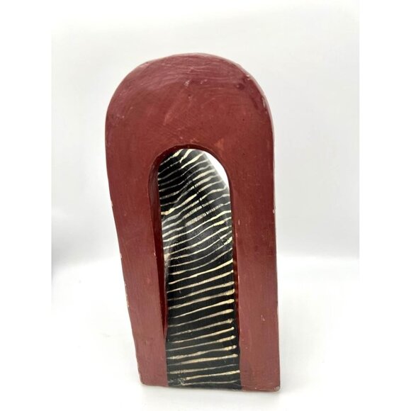 Wood Striped Cat Bookend Carved Folk Primitive Grumpy - Picture 5 of 6